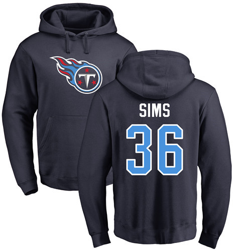 Tennessee Titans Men Navy Blue LeShaun Sims Name and Number Logo NFL Football 36 Pullover Hoodie Sweatshirts
